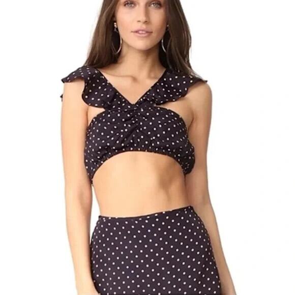 New w/Tag For Love and Lemons Navy Polka Dot Ruffle Crop Top Small - Picture 2 of 9